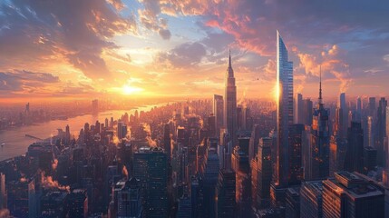 Fototapeta premium Majestic Sunset over the New York City Skyline