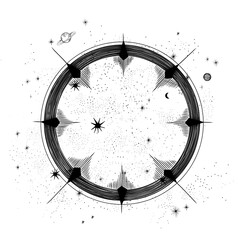 Vector illustration set of moon phases. Different stages of moonlight activity in vintage engraving style. Zodiac Signs	