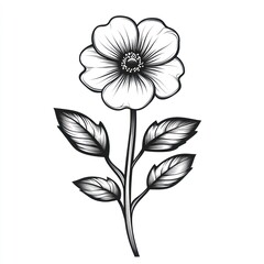 Simple line drawing of a single flower with leaves and stem.