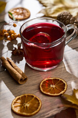 Glühwein drink on wooden board
