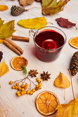 Glühwein drink on wooden board