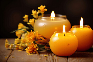 Obraz premium burning candle with flowers