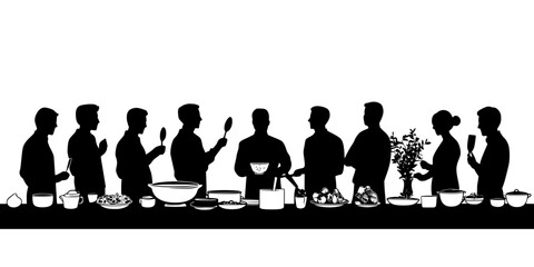 Guests observing traditional food preparation at a cultural food event, Vector Graphic