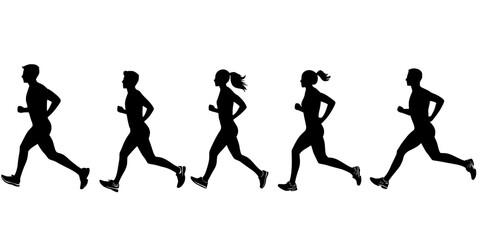 Fototapeta premium Runners timing their pace during a marathon training session, Vector Graphic