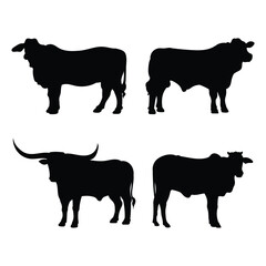 four cow animals silhouettes