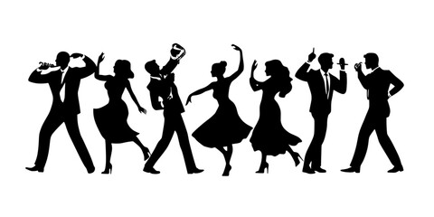 Salsa dancers engaging in a social dance event at a local venue, Vector Graphic