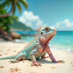 Fototapeta premium Pastel iguana on the beach