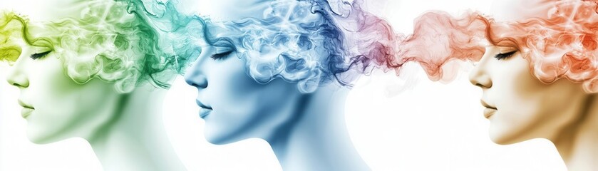Fototapeta premium Artistic visualization of thought processes with colorful smoke abstract representation digital art creative environment side view