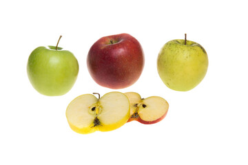 green and red apple and apples on isolated white png transparent background
