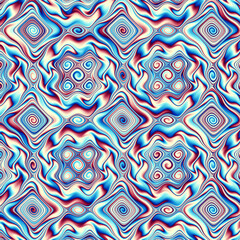 A vibrant and colorful abstract geometric pattern featuring wavy designs along with intricate details that beautifully enhances any type of decor, evoking creativity and undeniable charm