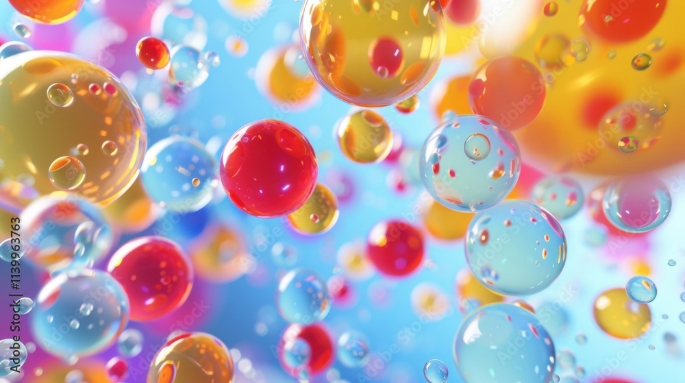 Poster abstract colorful bubbles of different sizes are floating in the air, symbolizing data points in a b