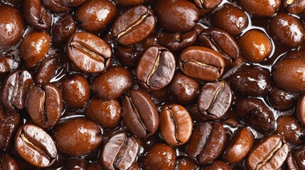 Freshly roasted coffee beans with a hint of steam rising, creating an alluring coffee aroma scene.