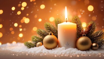 decorative candle for christmas holiday, lights and glitter