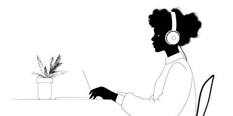 A person sitting and listening to a pronunciation segment from a language podcast, Digital Art