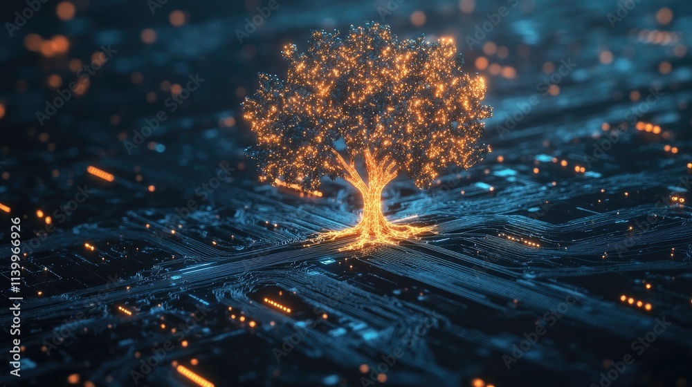 Canvas Prints luminous digital tree growing from circuit board