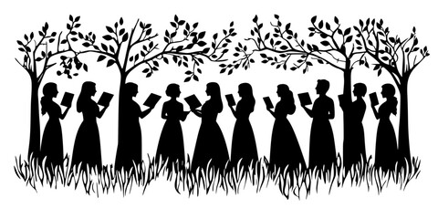 Vocal ensemble performing at a charity concert in a park, Digital Art