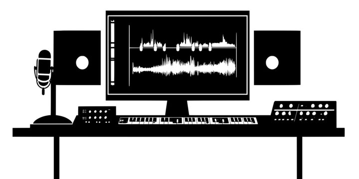 A vocal track being enhanced with effects for clarity in a professional studio, Digital Art