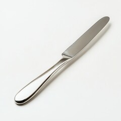 Fototapeta premium A classic butter knife with a rounded blade and simple handle on a white background 