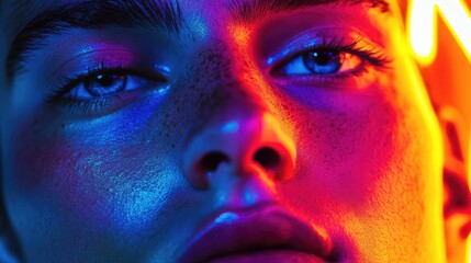 Naklejka premium Vibrant Neon Light Portrait of a Female Face