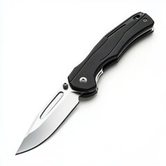 Fototapeta premium A sharp utility knife with a retractable blade and ergonomic grip on a white background 