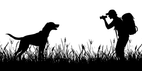 Person guiding a dog to identify a scent from multiple sources in a training environment, Digital Art