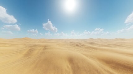 Naklejka premium Sunny desert landscape with sand dunes and blue sky.