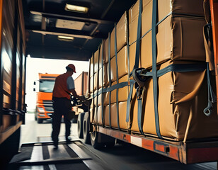 Driver Securing Cargo with Heavy Duty Straps in Truck
