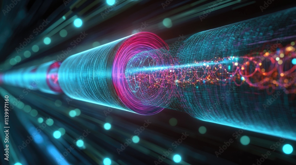 Wall mural abstract digital data stream tunnel flowing