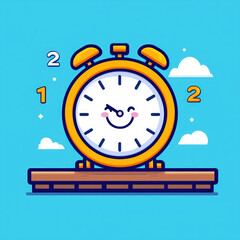 cheerful cartoon stopwatch with smiling face, set against bright blue background. Perfect for playful designs