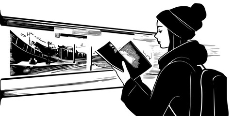 Traveler studying a public transportation map to find affordable routes to tourist attractions, Digital Art