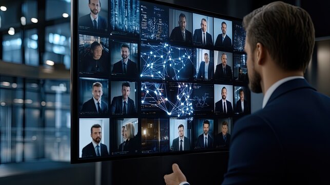 Business professionals engage in a teleconference, showcasing the power of global connectivity and AI technology in communication