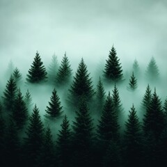 Obraz premium Misty Forest Foggy Pine Trees Nature Background Aerial View