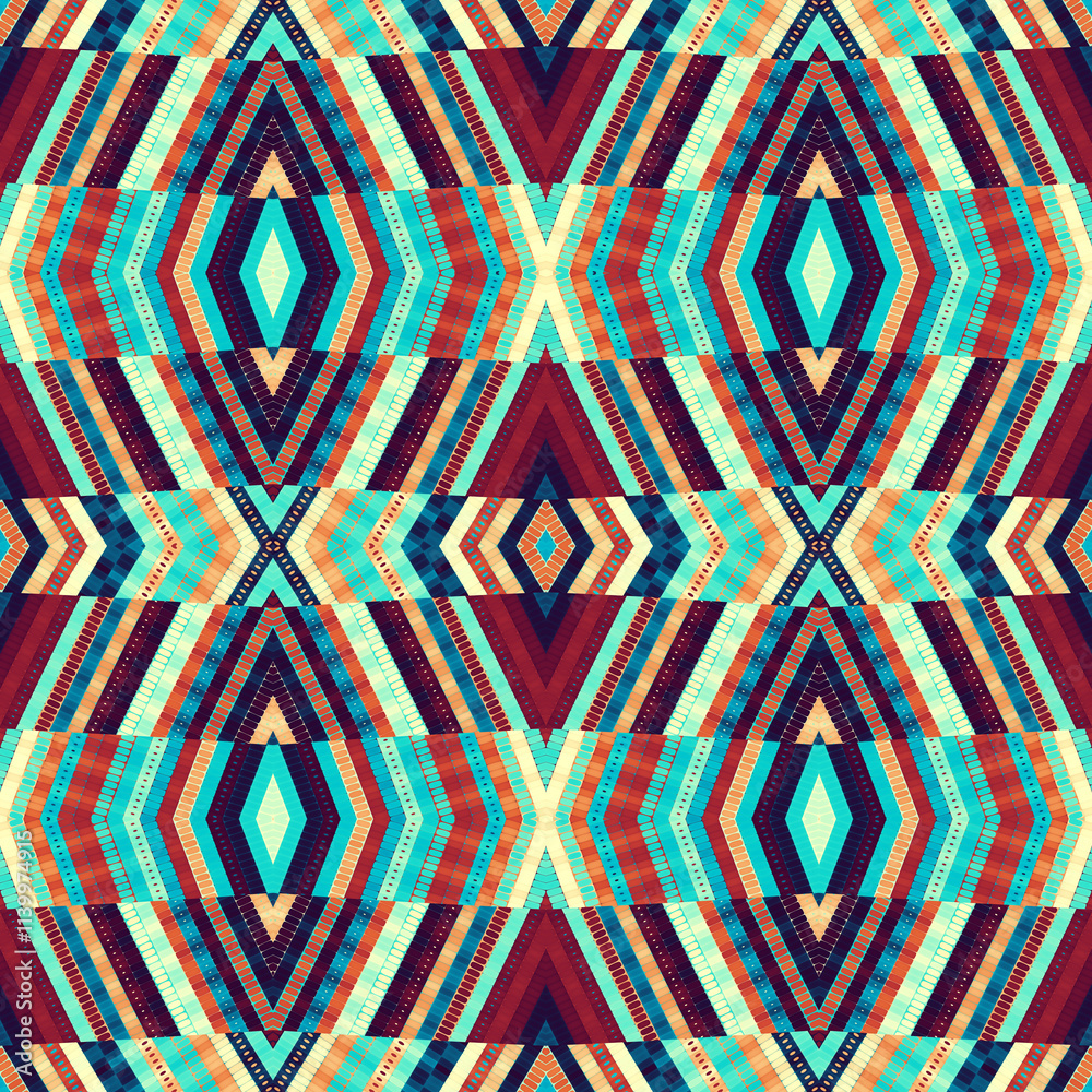 Aufkleber this captivating piece features a vibrant geometric seamless pattern with colorful symmetry and intr