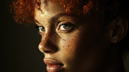 A Close Up Portrait of a Woman with Freckles and Red Hair