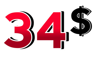 34 dollars price tag illustration sign symbol on transparent background for store shop business concept design element
