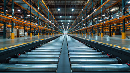 Fototapeta premium Programing conveyor systems in distribution center.