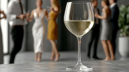 Sparkling White Wine Glass at Party  Elegant Celebration  Festive Drinks