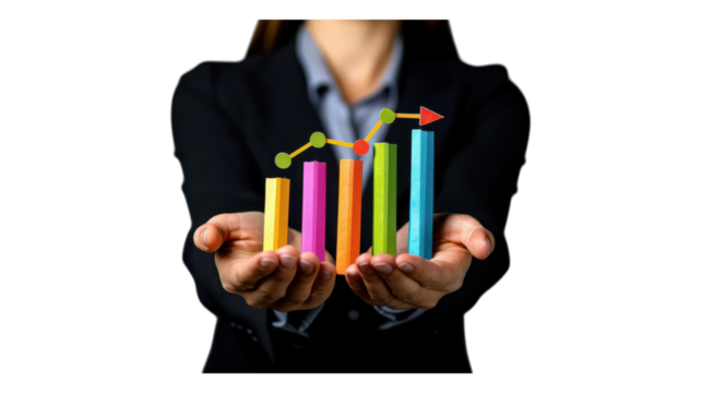 Colorful bars illustrate growth in business performance metrics - Powered by Adobe