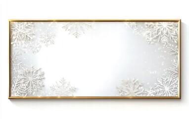 A rectangular metallic billboard with a polished gold finish and soft snowflake patterns etched into the frame on a bright white background