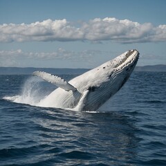 Fototapeta premium A majestic white whale breaching the surface of the ocean.