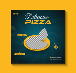 Delicious pizza social media banner template.