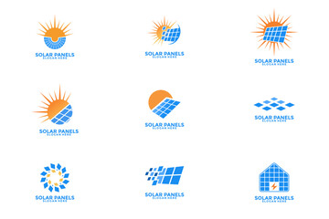 Set of Solar panel logo vector design. Modern Solar Energy logo icon vector template collections