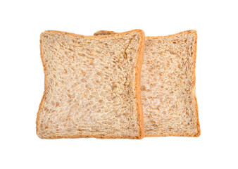 Top view of whole wheat bread isolated on white background