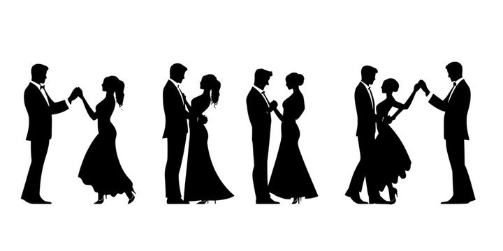 Couples moving in sync during a social ballroom dance night at a venue, Vectorized Art