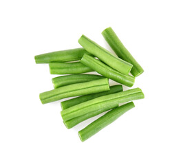 Top view of Green beans isolated on white background.