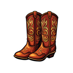 Close-up shot of classic brown leather cowboy boots featuring intricate decorative stitching detail.  Highlight the boot's craftsmanship and texture.