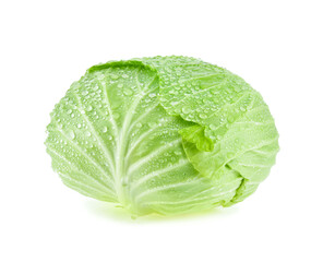 cabbage with drops of water isolated on white background