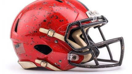 Used red and black American football helmet.