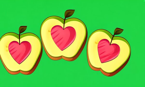Apple slices with heart-shaped cores appearing