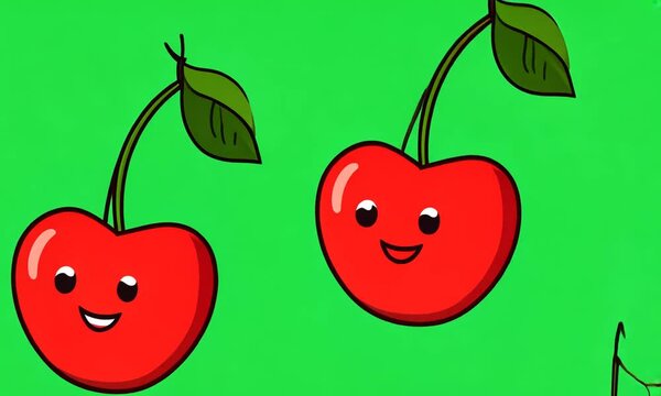 cartoon Pairs of cherries with heart stems